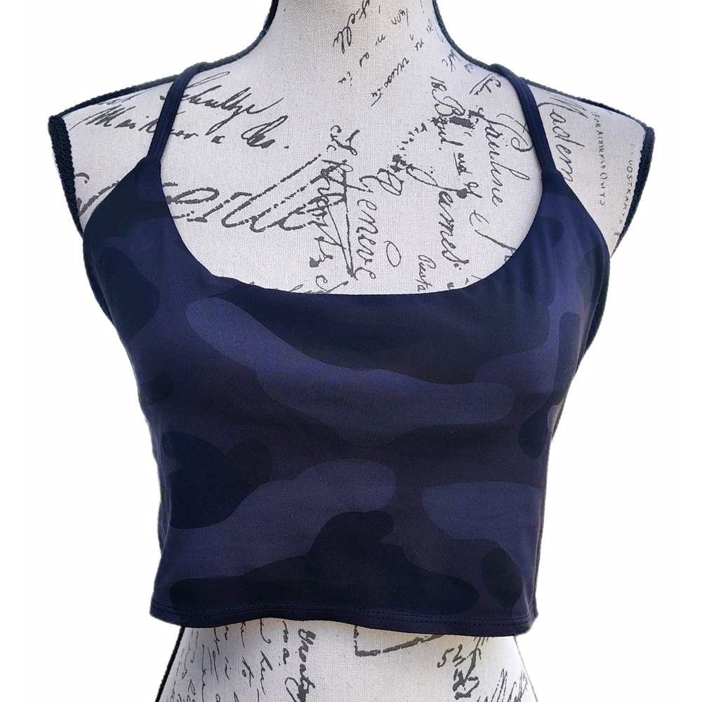 Glyder Womens Sports Bra Crop Tank Top L Camo Charcoal Black Racerback Athletic